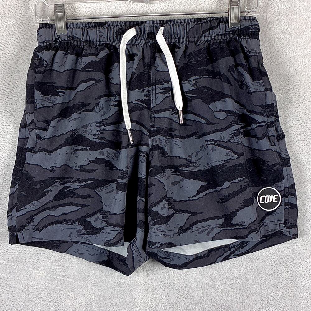 Cove USA Shorts Men 30 Black Gray Tiger Stripe Drawstring Preppy Gym Workout